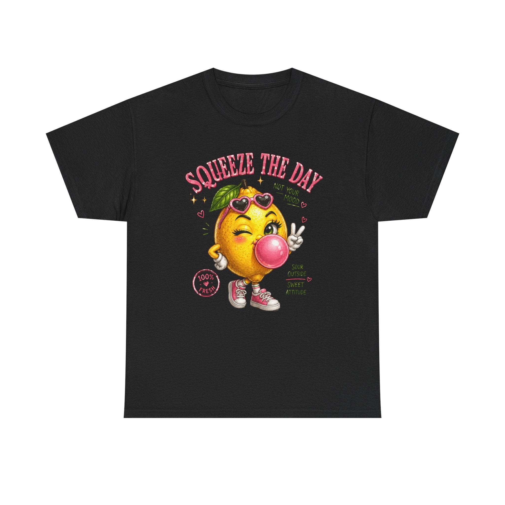 Squeeze The Day Lemon Graphic Tee | Retro Cartoon Fruit Shirt