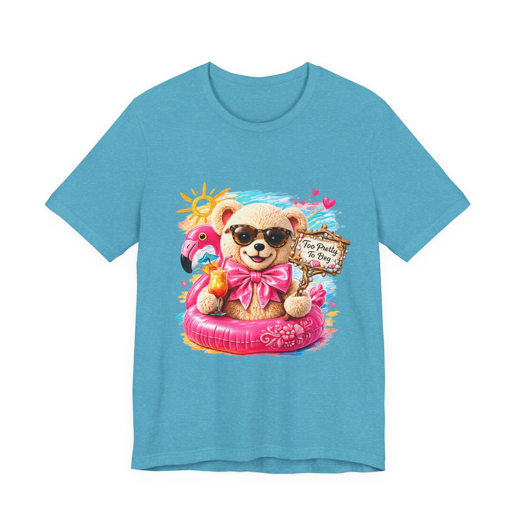 Teddy Bear Pool Float Tee | Summer Bear with Sunglasses and Flamingo