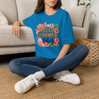 Hello Summer Vibes Watermelon Floral Leopard Print T-Shirt