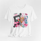 Teacher Good Vibes Cute Pastel Sticker Collage T-Shirt | Coffee, Headphones, Journal | Back to School