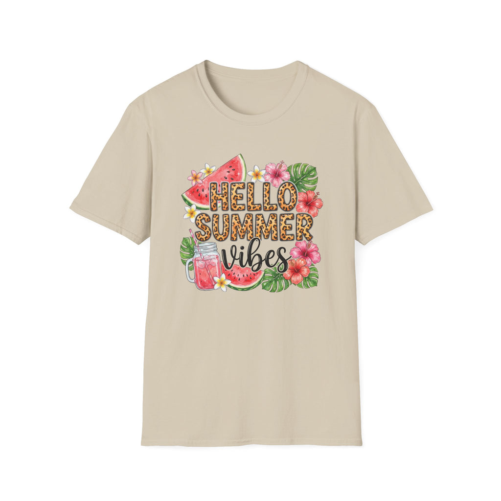 Hello Summer Vibes Watermelon Floral Leopard Print T-Shirt