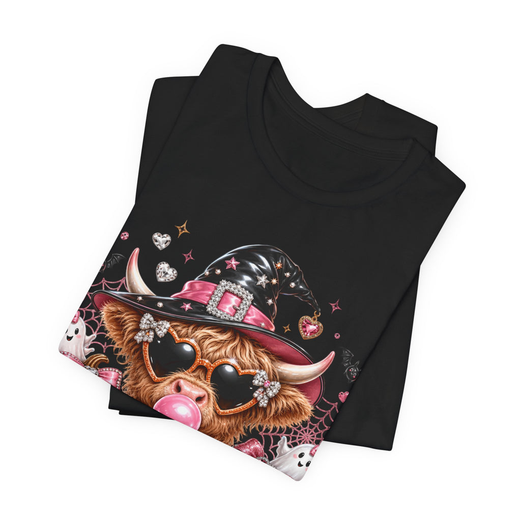 Halloween Cow T-Shirt — "Too Cute to Haunt" Cute Witch Cow Graphic Tee