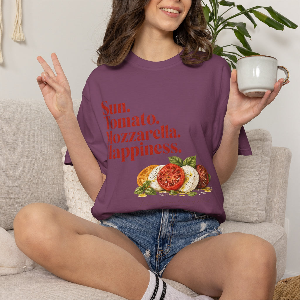 Caprese Salad T-Shirt — Sun. Tomato. Mozzarella. Happiness. Graphic Tee