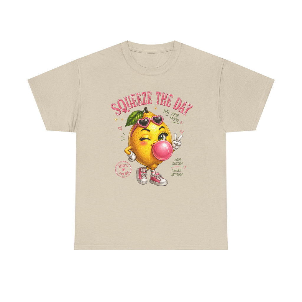 Squeeze The Day Lemon Graphic Tee | Retro Cartoon Fruit Shirt