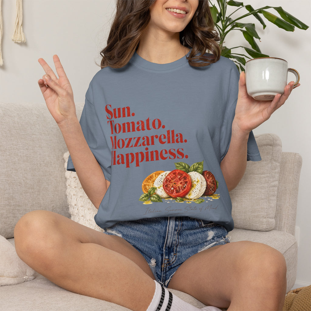 Caprese Salad T-Shirt — Sun. Tomato. Mozzarella. Happiness. Graphic Tee