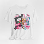 Teacher Good Vibes Cute Pastel Sticker Collage T-Shirt | Coffee, Headphones, Journal | Back to School