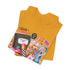 Teacher Good Vibes Cute Pastel Sticker Collage T-Shirt | Coffee, Headphones, Journal | Back to School