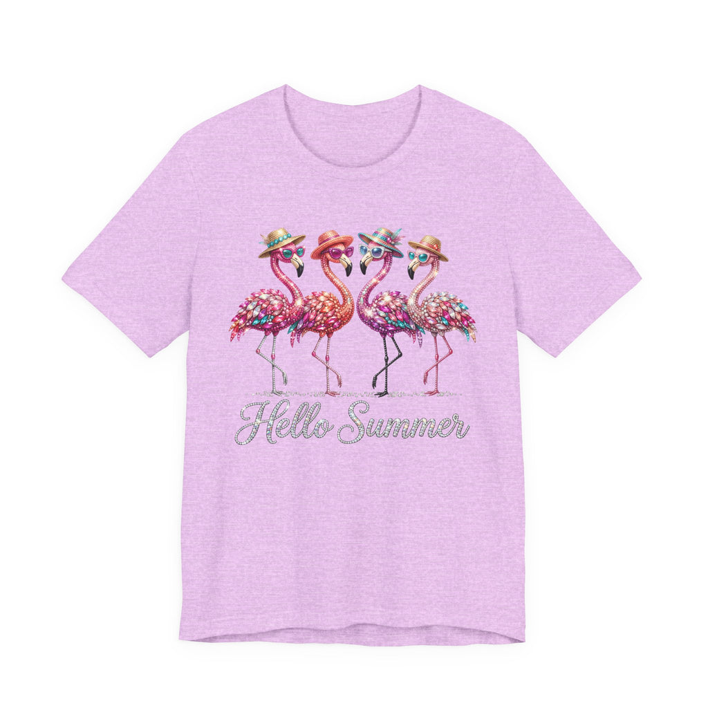Hello Summer Flamingos T-Shirt | Pink Flamingo Beach Graphic Tee
