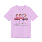 Hello Summer Flamingos T-Shirt | Pink Flamingo Beach Graphic Tee