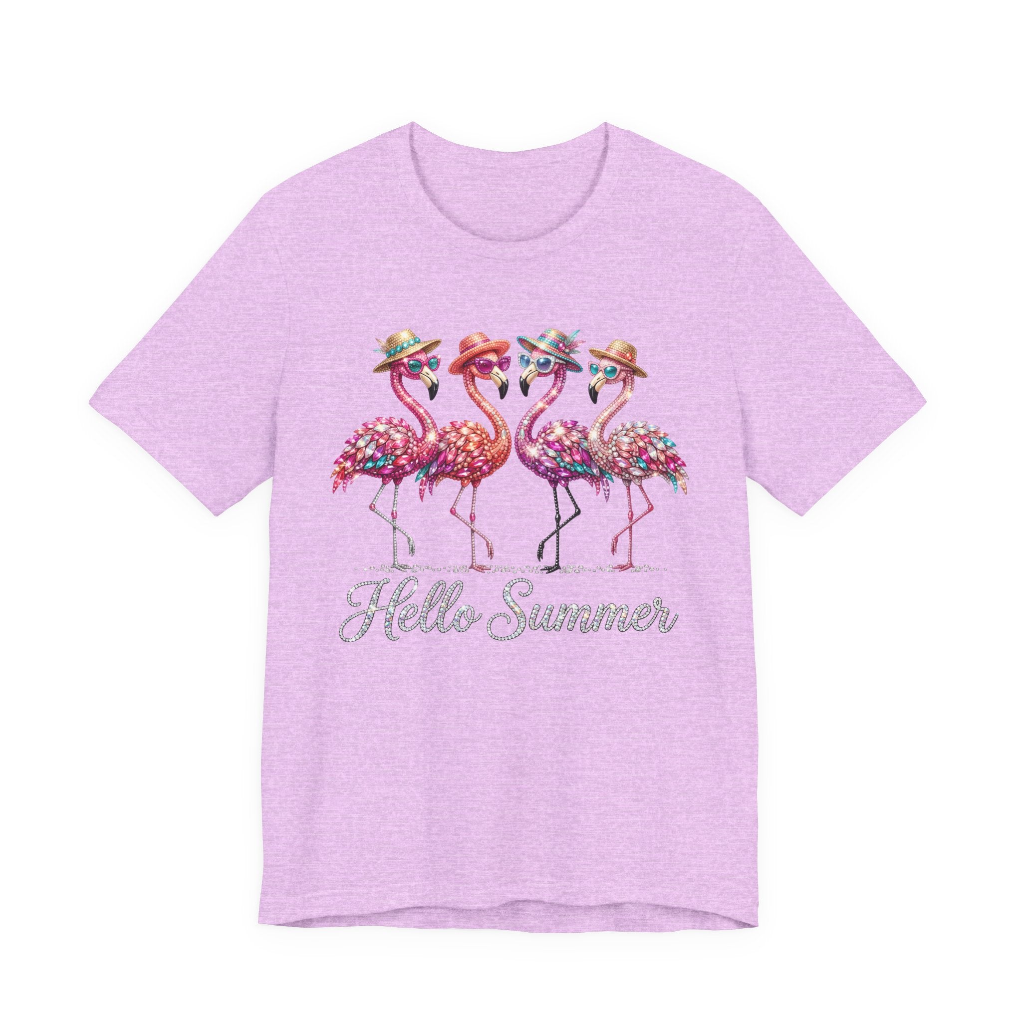 Hello Summer Flamingos T-Shirt | Pink Flamingo Beach Graphic Tee