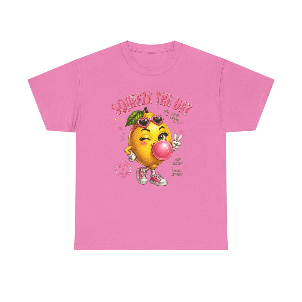Squeeze The Day Lemon Graphic Tee | Retro Cartoon Fruit Shirt