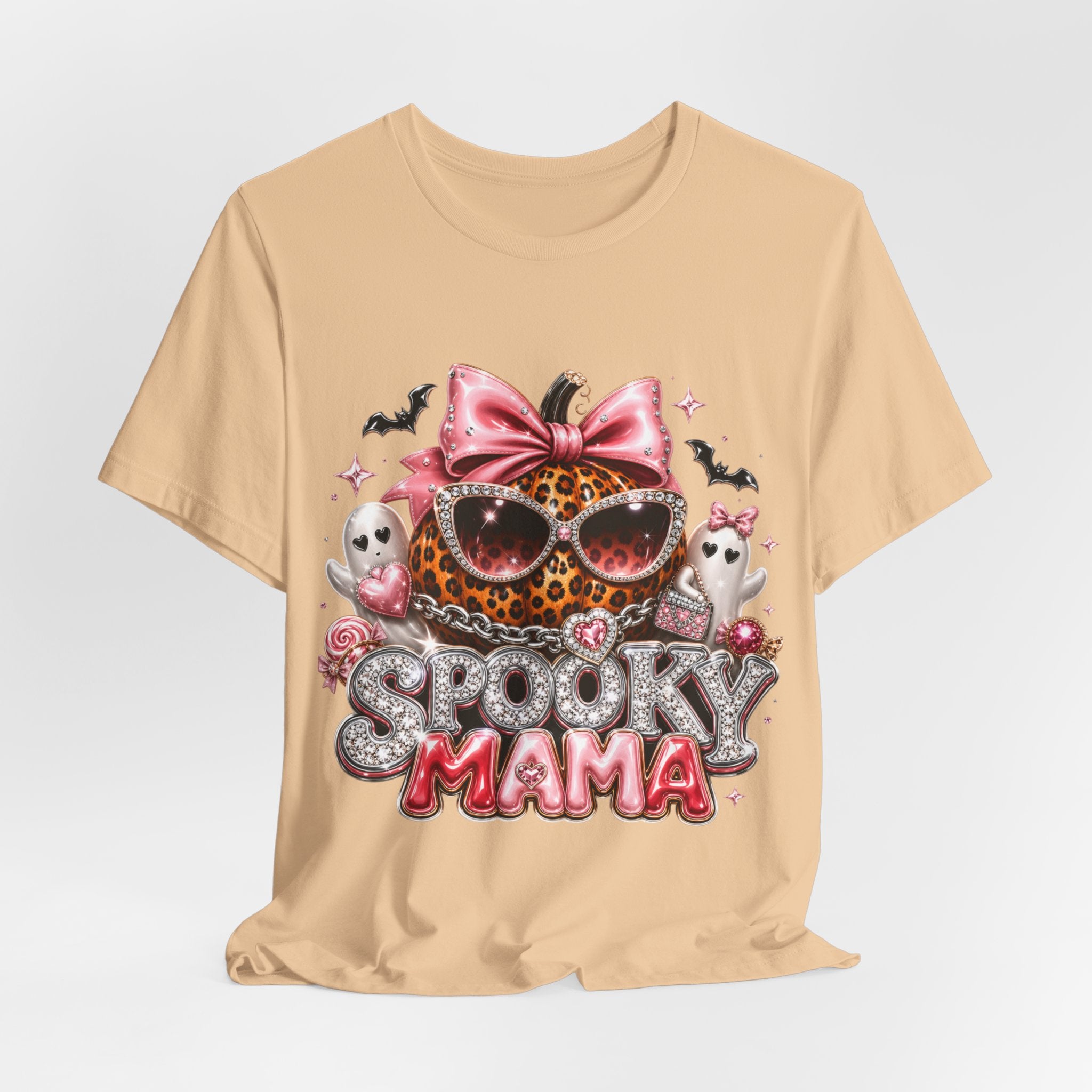 Spooky Mama T-Shirt — Cute Halloween Leopard Pumpkin Graphic Tee for Moms