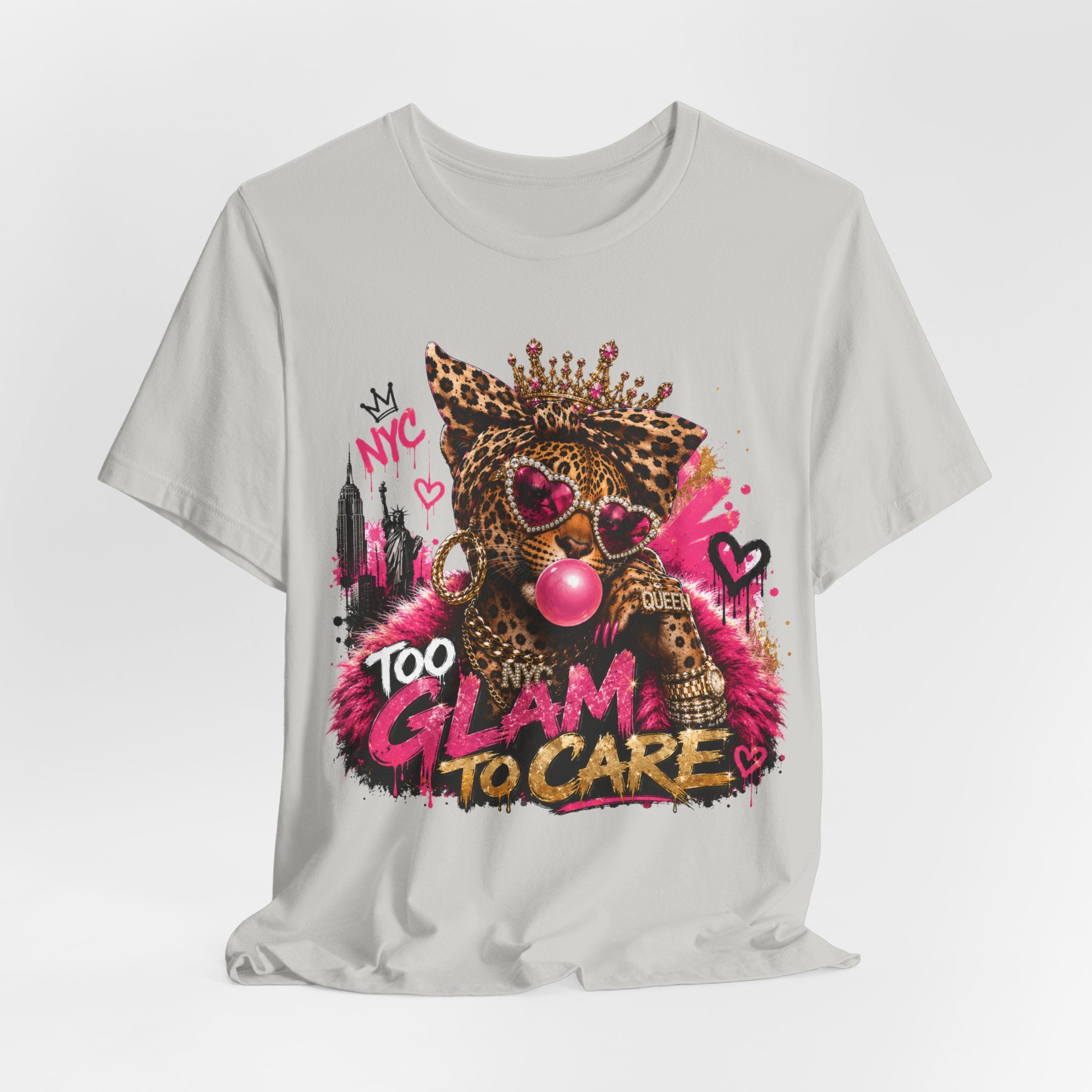Too Glam To Care Tee — Leopard Crown Cat Graphic Shirt