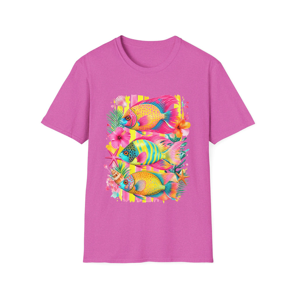 T-shirt Poisson tropical coloré | Illustration Néon Hibiscus Plage