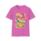 Tropical Colorful Fish T-Shirt | Neon Hibiscus Beach Illustration