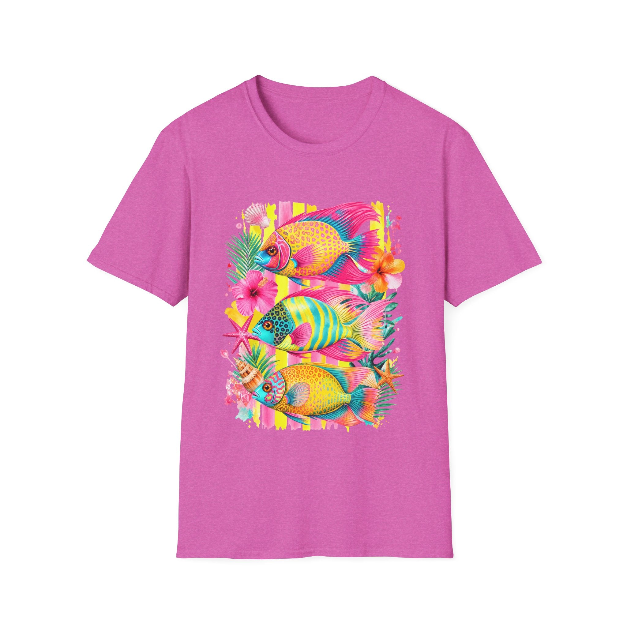 T-shirt Poisson tropical coloré | Illustration Néon Hibiscus Plage