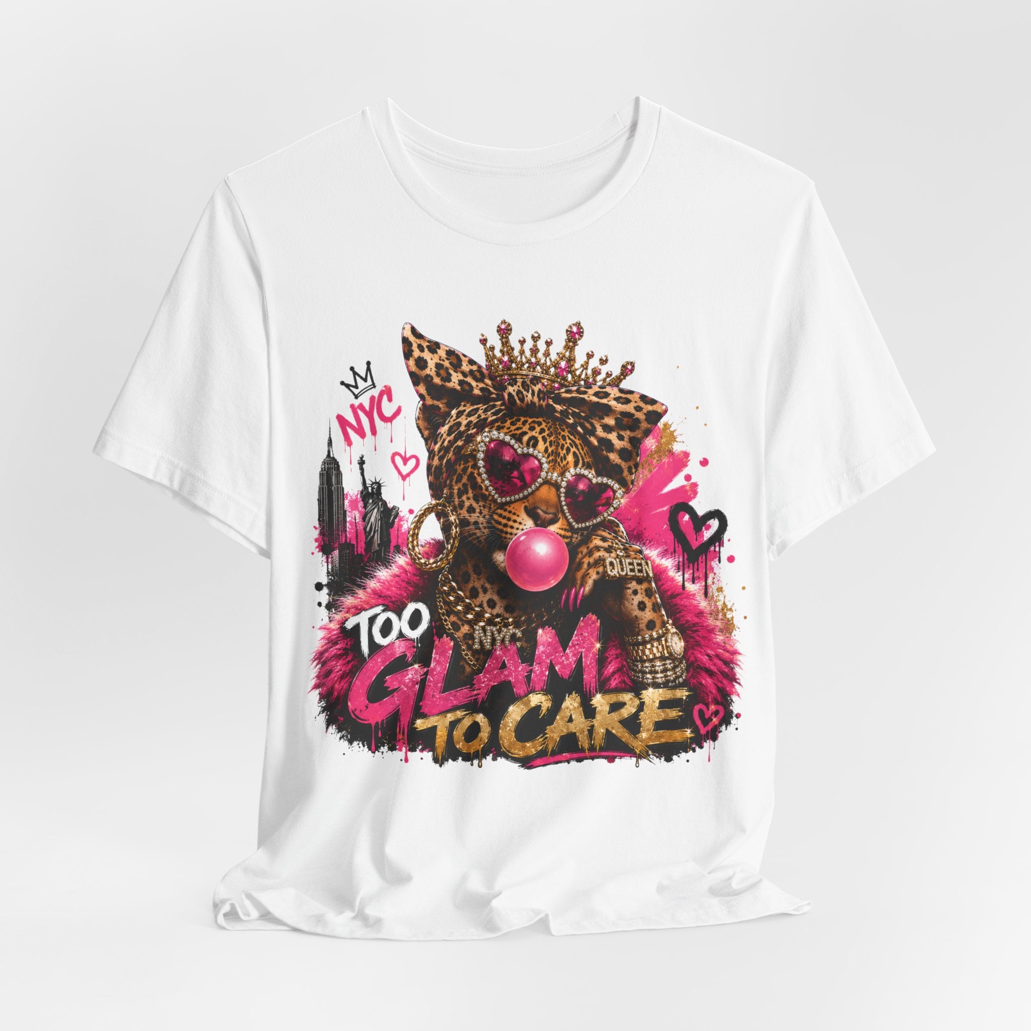Too Glam To Care Tee — Leopard Crown Cat Graphic Shirt