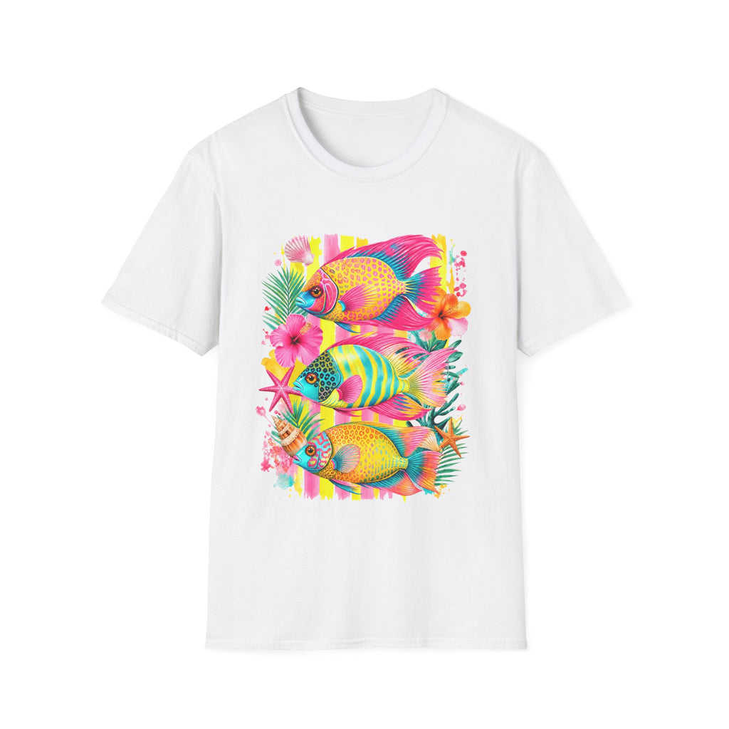 T-shirt Poisson tropical coloré | Illustration Néon Hibiscus Plage