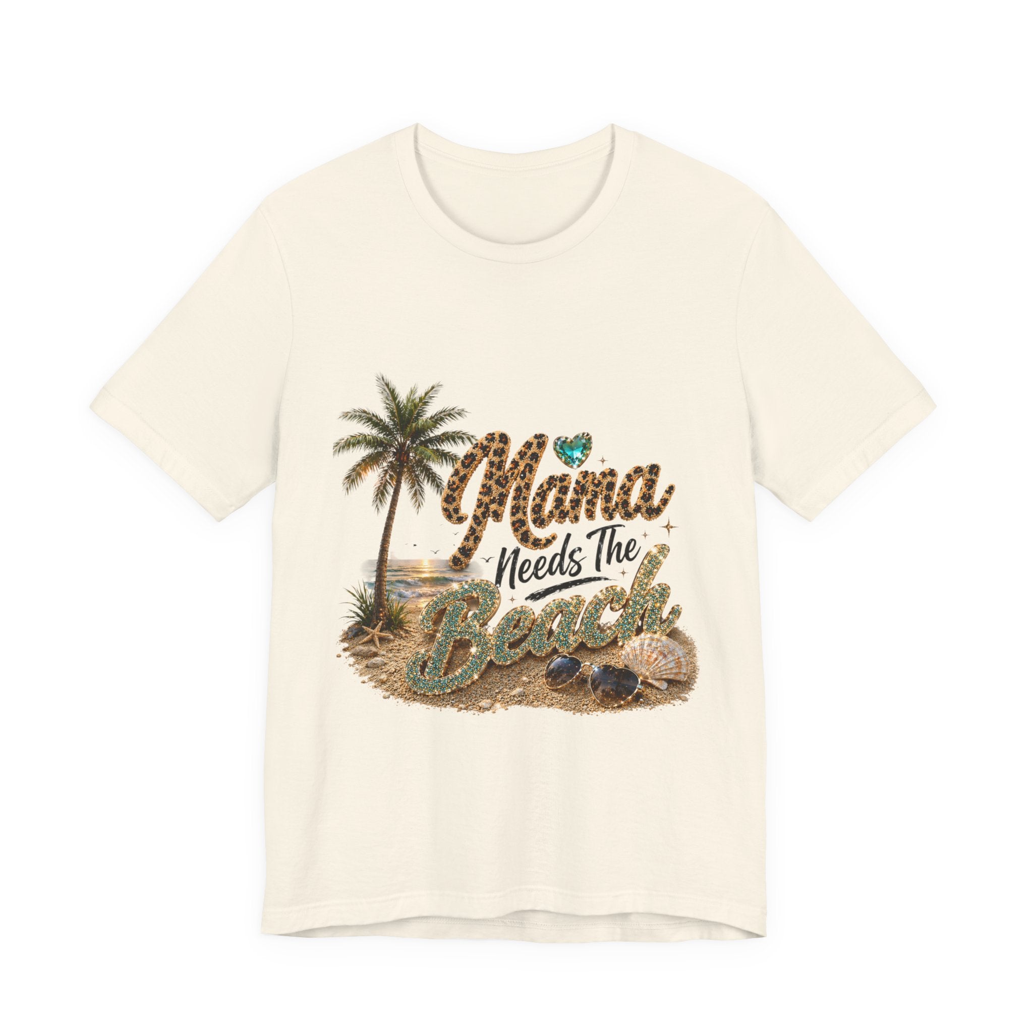 Mama Needs The Beach T-Shirt | Palm Tree, Seashells, Leopard Script