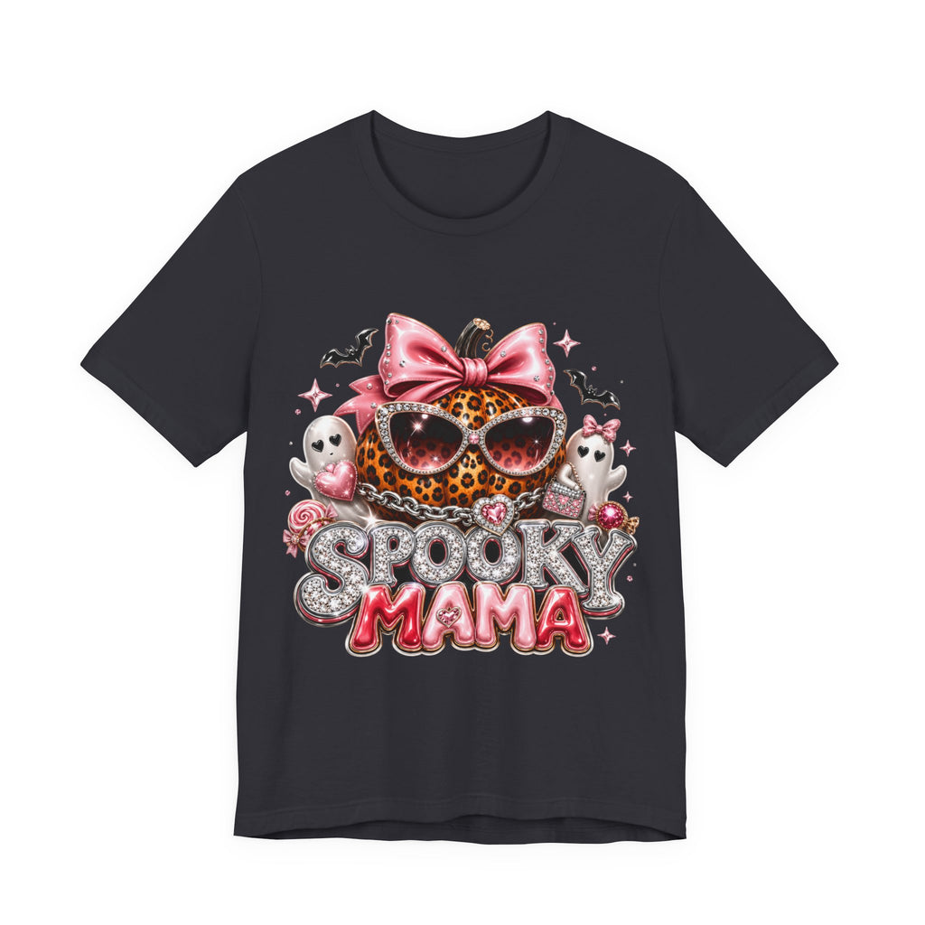 Spooky Mama T-Shirt — Cute Halloween Leopard Pumpkin Graphic Tee for Moms