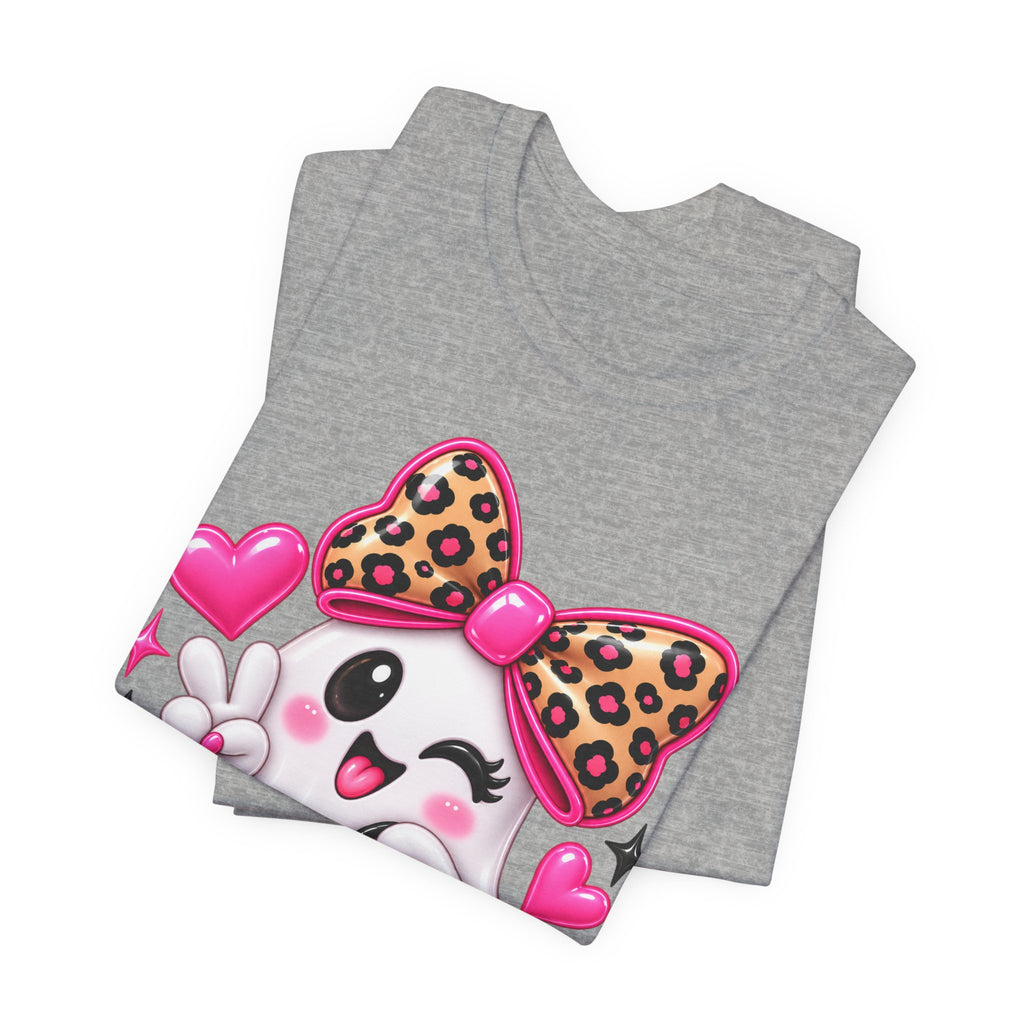 Pink Ghost Halloween T-Shirt with Leopard Bow