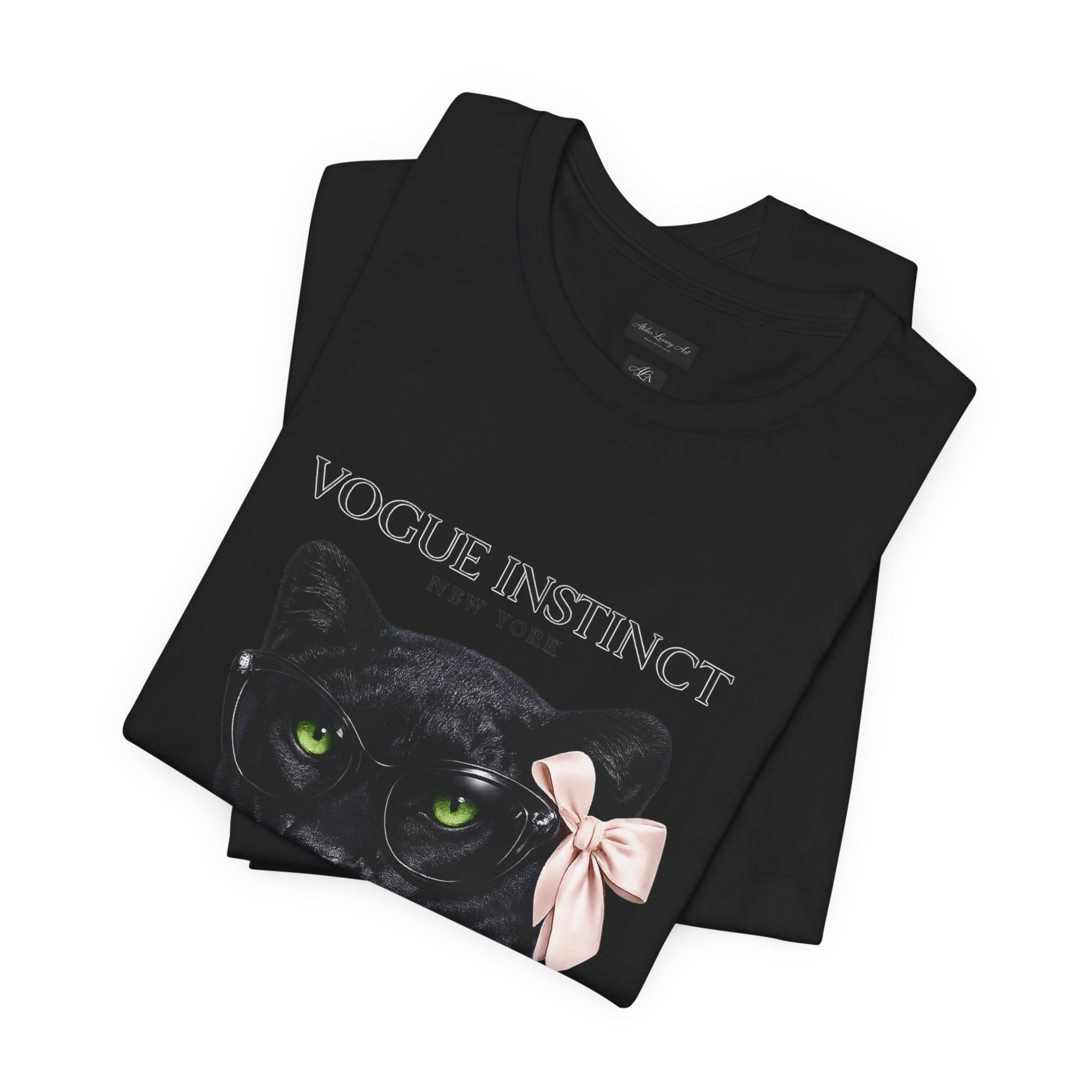 Vogue Instinct Black Cat with Pearls Tee | Fashion Cat T-Shirt