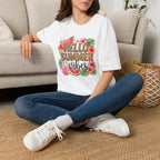 Hello Summer Vibes Watermelon Floral Leopard Print T-Shirt