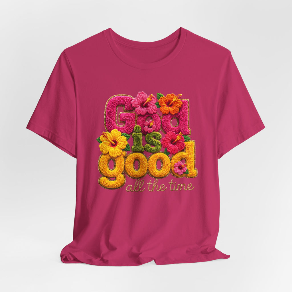 God Is Good all the time T-Shirt | Floral Retro Typography
