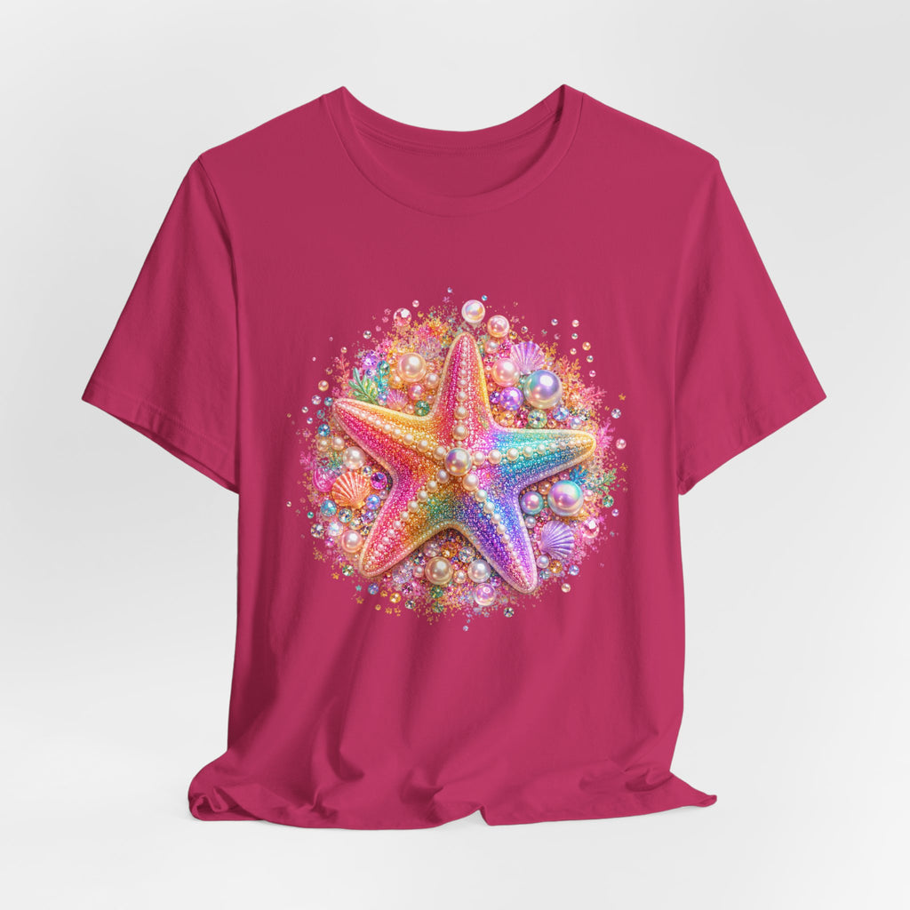 Rainbow Starfish T-Shirt | Colorful Seashell Beach Art