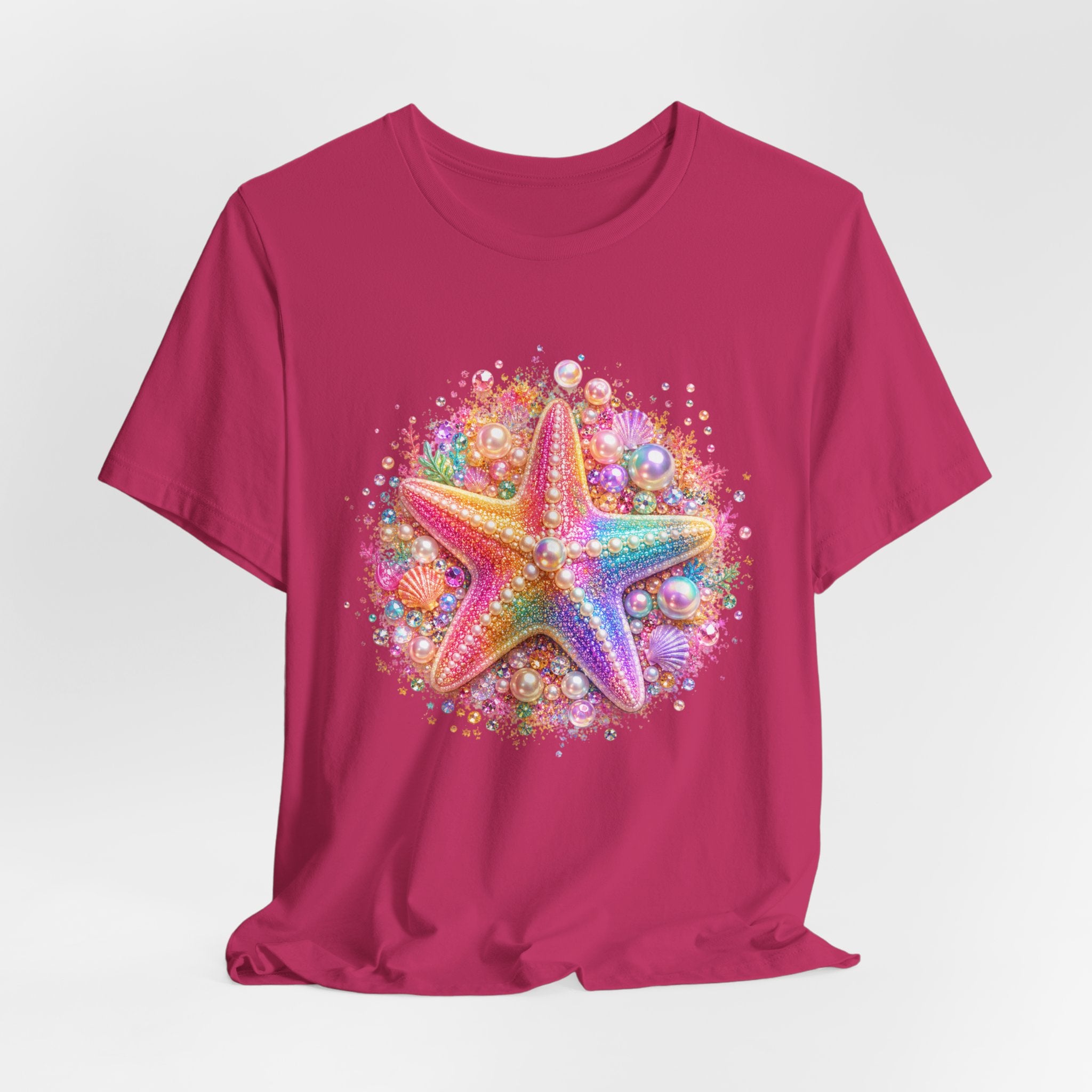 Rainbow Starfish T-Shirt | Colorful Seashell Beach Art