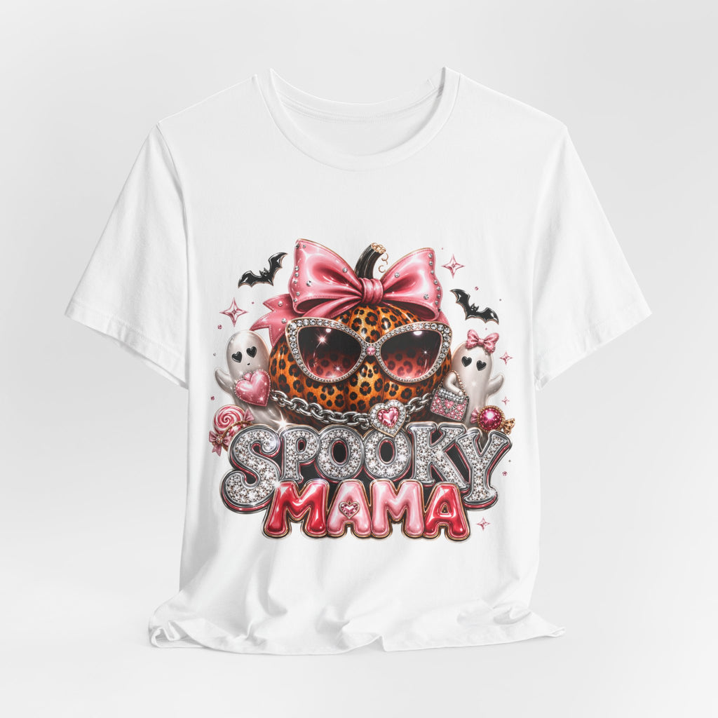 Spooky Mama T-Shirt — Cute Halloween Leopard Pumpkin Graphic Tee for Moms