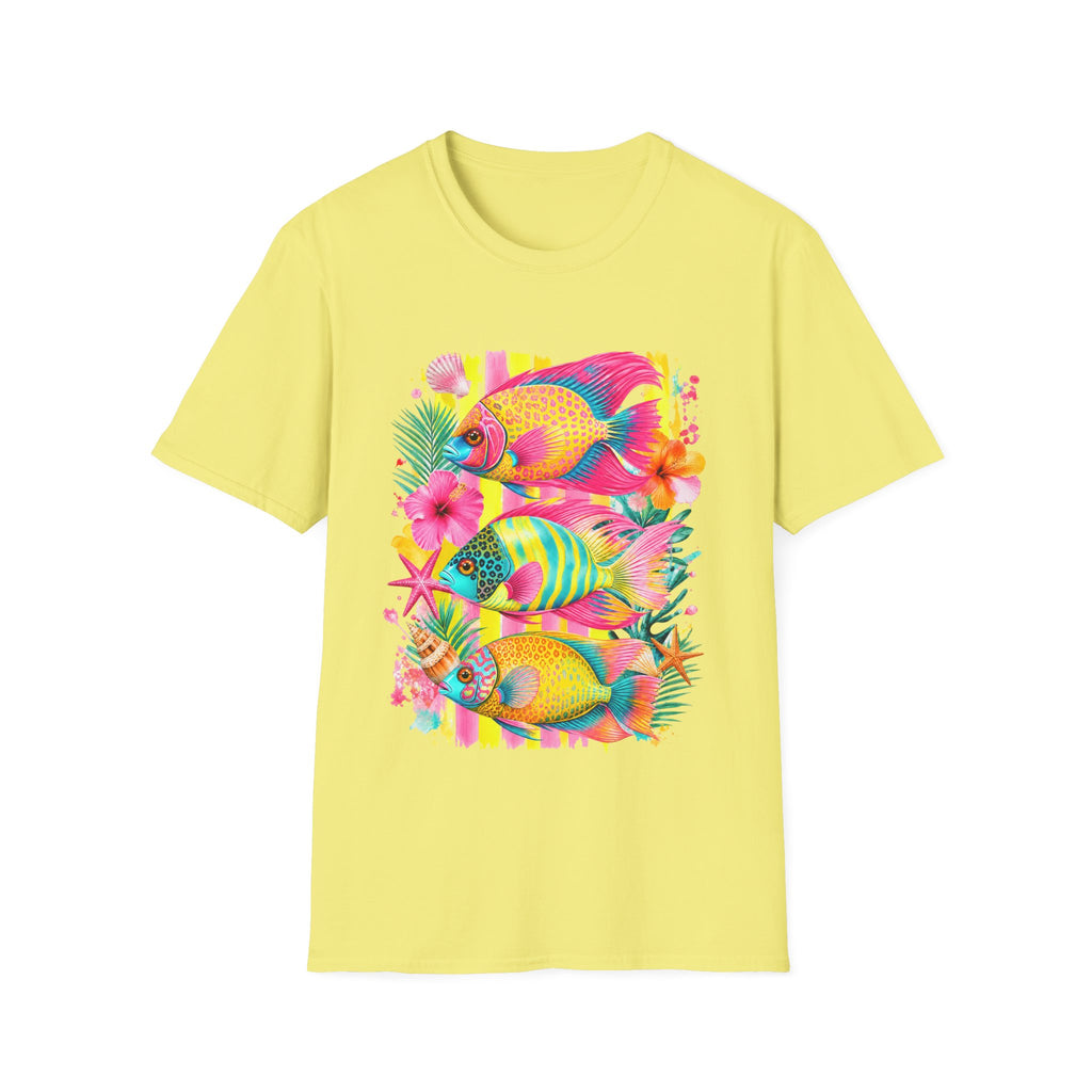 T-shirt Poisson tropical coloré | Illustration Néon Hibiscus Plage