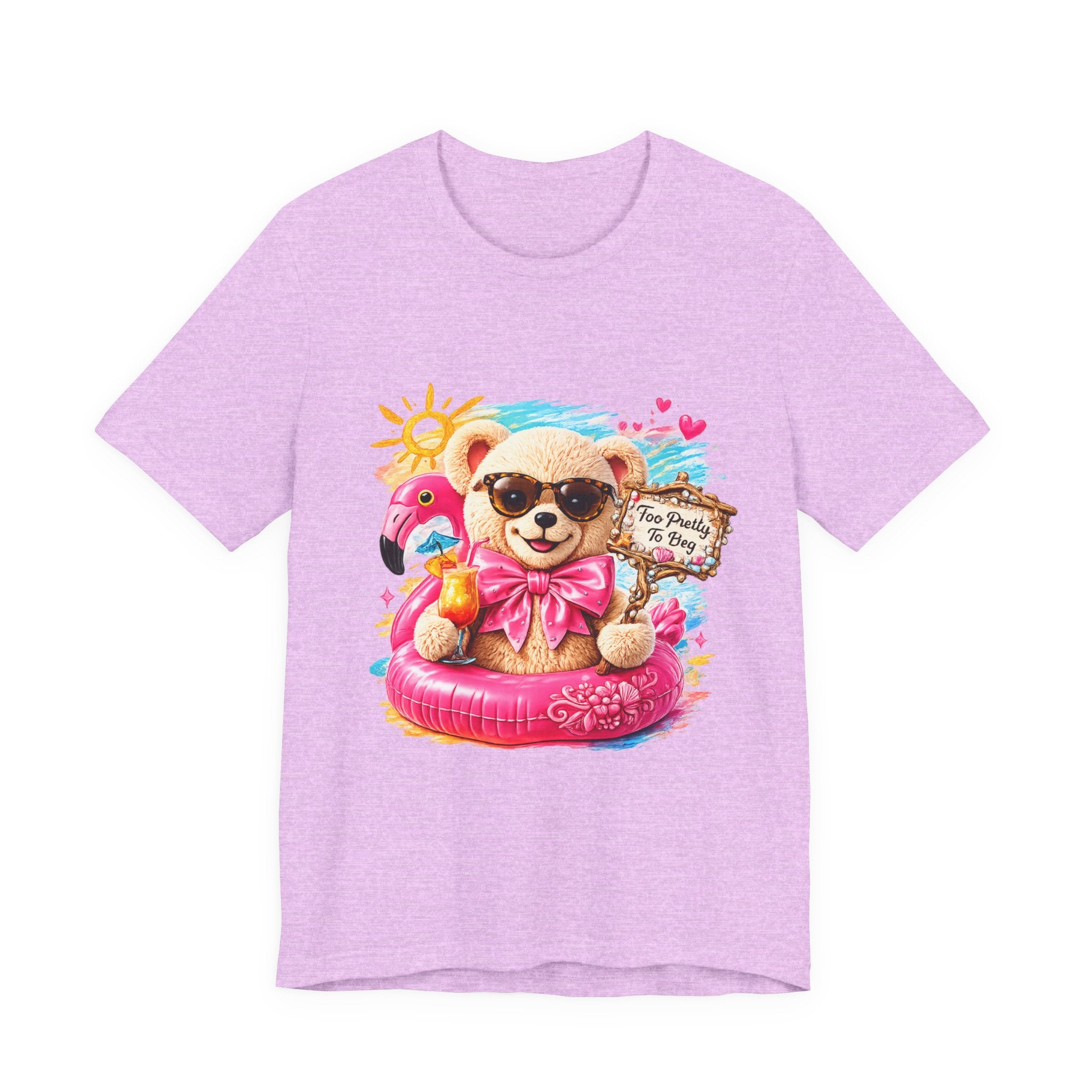 Teddy Bear Pool Float Tee | Summer Bear with Sunglasses and Flamingo