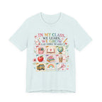 In My Class We Learn We Grow Teacher Illustration T-Shirt | School Icons