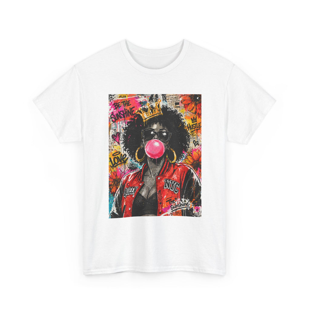 Afro Bubblegum Queen Tee | Street Art Graffiti Portrait, Crowned Woman