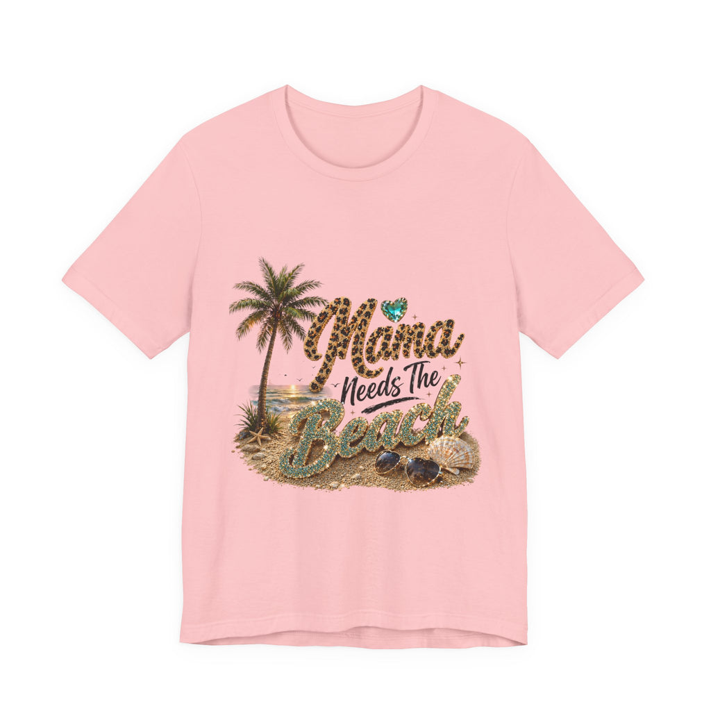 Mama Needs The Beach T-Shirt | Palm Tree, Seashells, Leopard Script