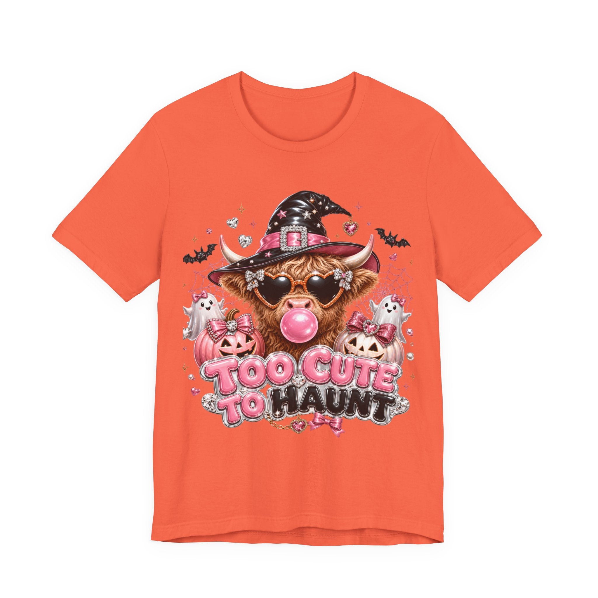 Halloween Cow T-Shirt — "Too Cute to Haunt" Cute Witch Cow Graphic Tee