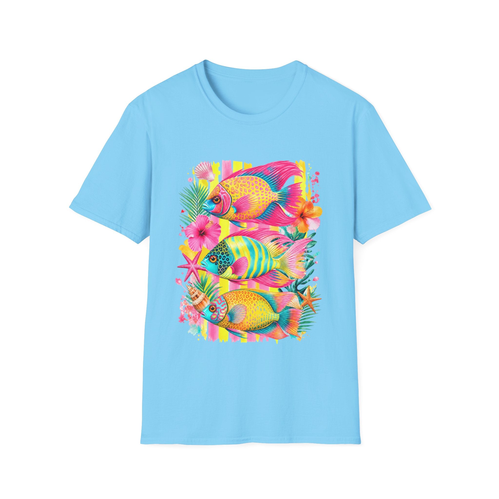 T-shirt Poisson tropical coloré | Illustration Néon Hibiscus Plage