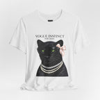 Vogue Instinct Black Cat with Pearls Tee | Fashion Cat T-Shirt