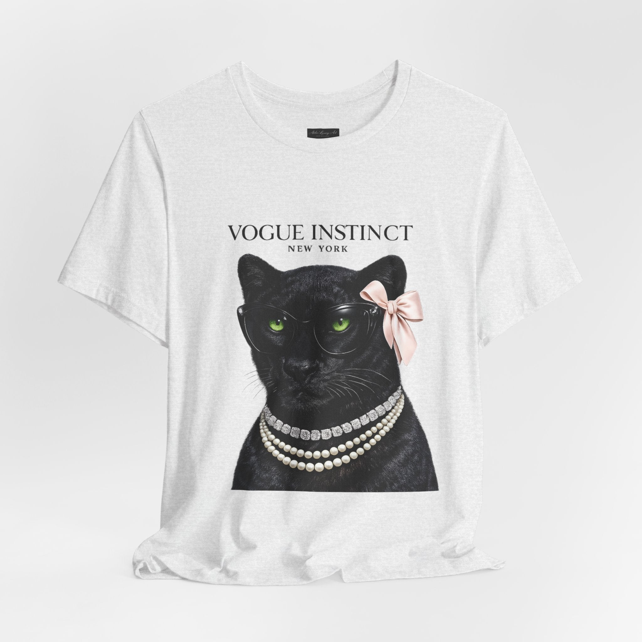 Vogue Instinct Black Cat with Pearls Tee | Fashion Cat T-Shirt