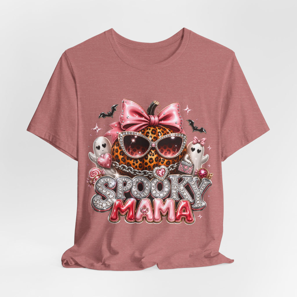 Spooky Mama T-Shirt — Cute Halloween Leopard Pumpkin Graphic Tee for Moms