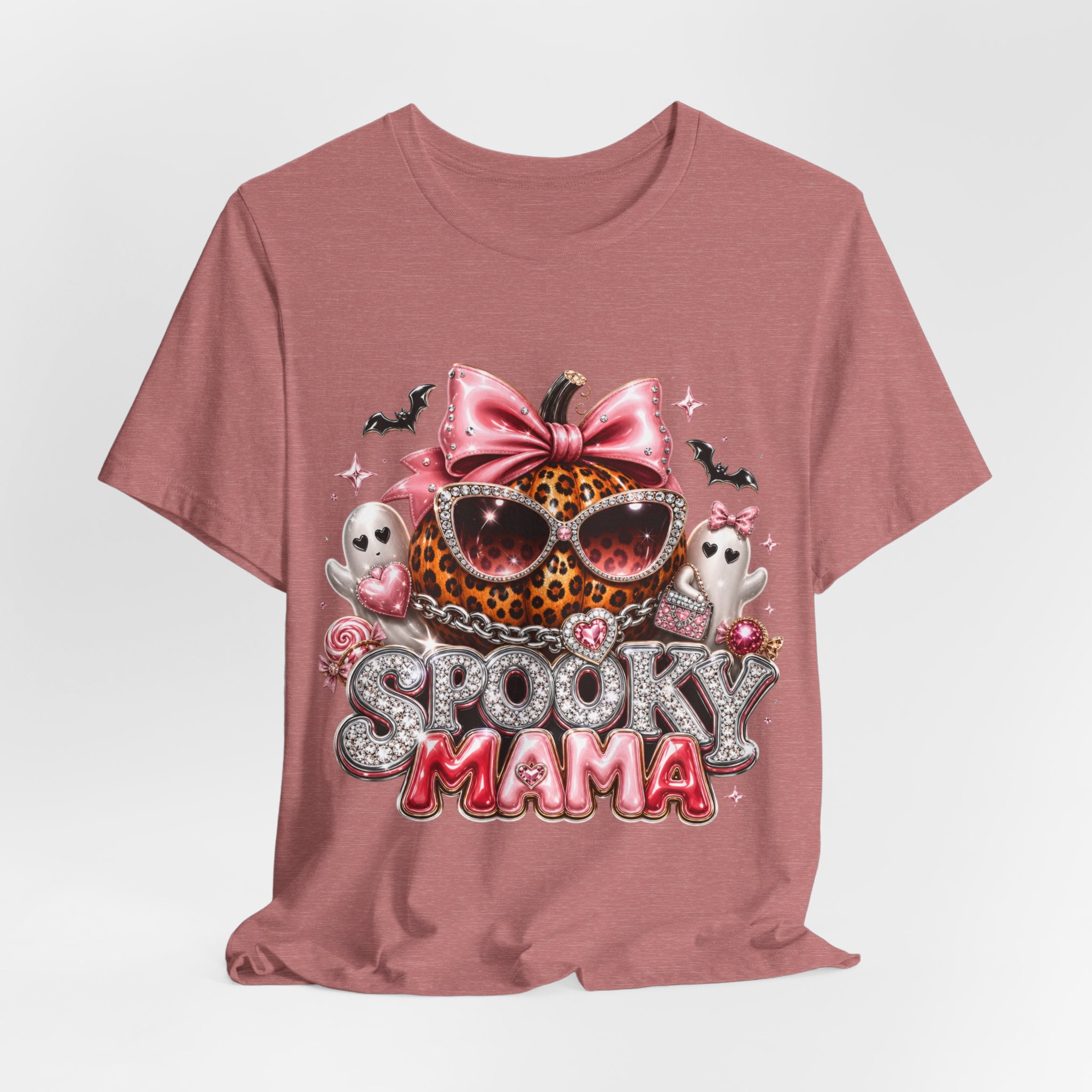 Spooky Mama T-Shirt — Cute Halloween Leopard Pumpkin Graphic Tee for Moms