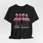 Hello Summer Flamingos T-Shirt | Pink Flamingo Beach Graphic Tee