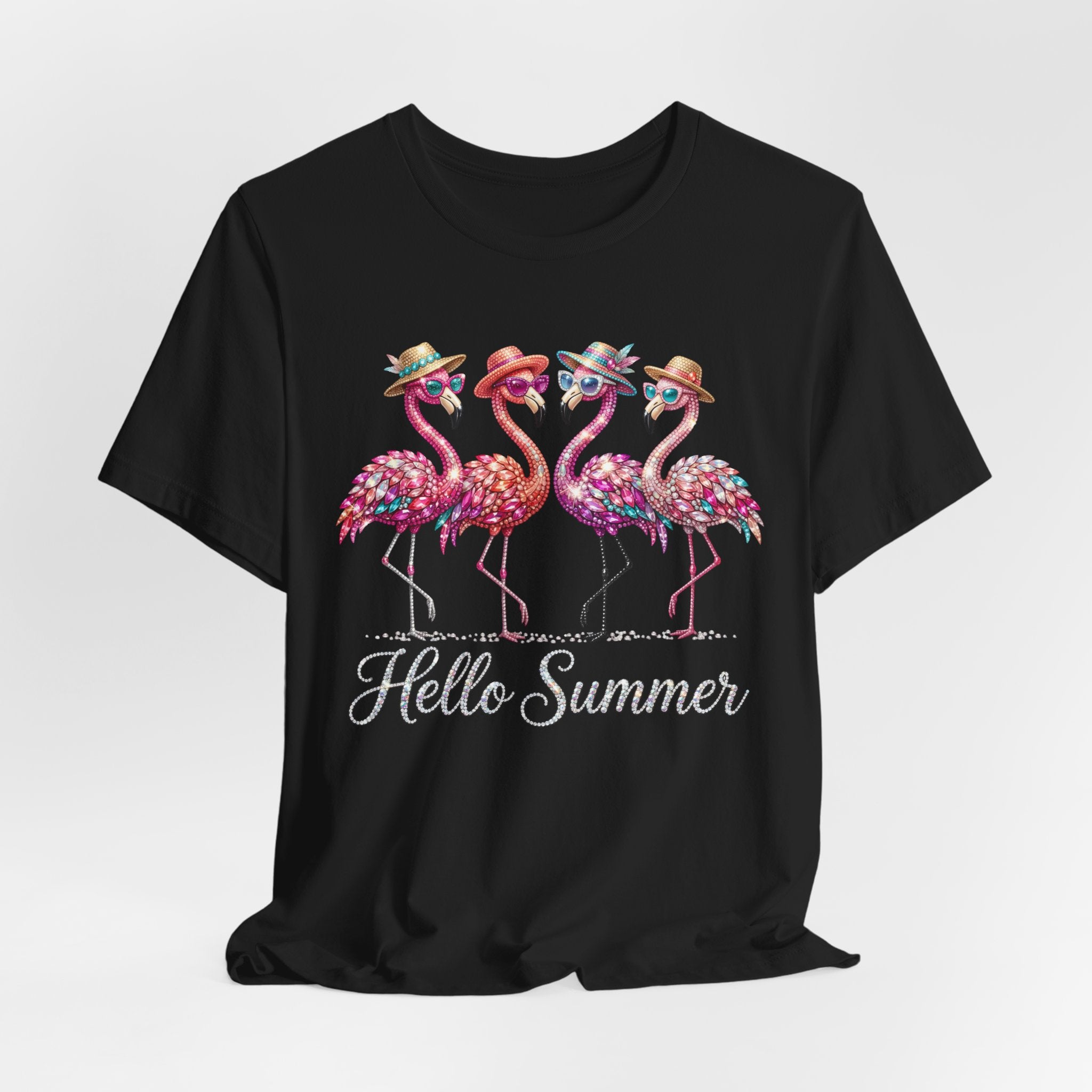 Hello Summer Flamingos T-Shirt | Pink Flamingo Beach Graphic Tee