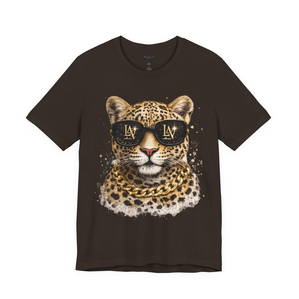 Leopard with Sunglasses Tee | Gold Chain Cheetah Graphic Shirt