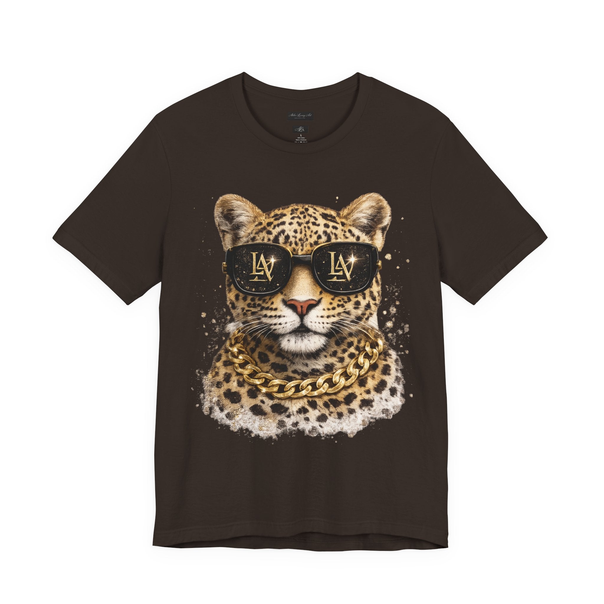Leopard with Sunglasses Tee | Gold Chain Cheetah Graphic Shirt