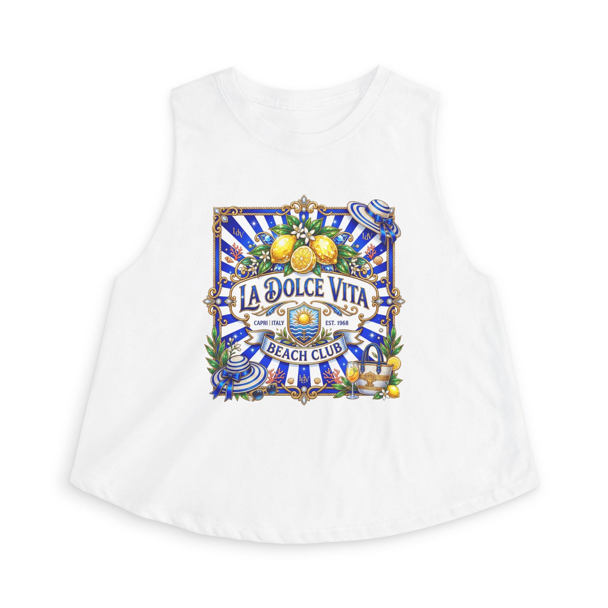 La Dolce Vita Lemon Beach Club Crop Top | Mediterranean Summer Graphic