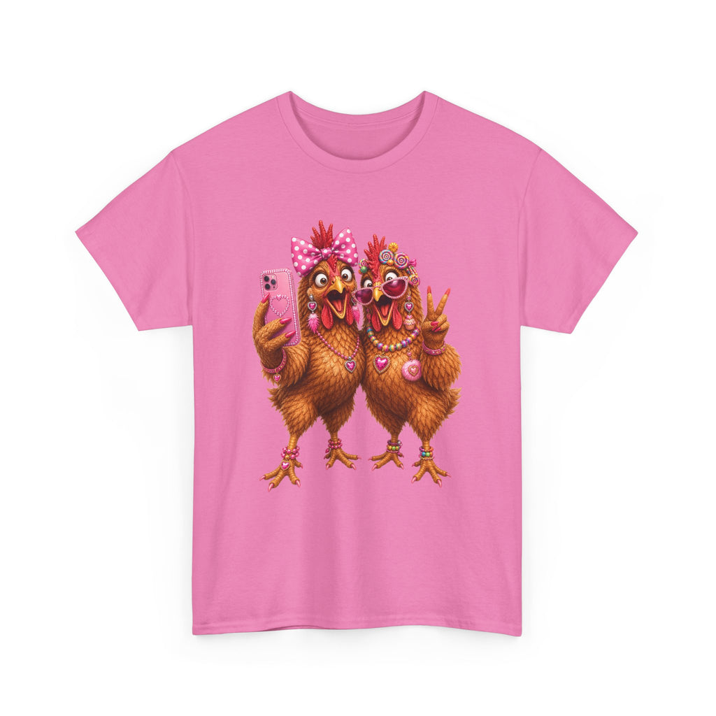 Two Chickens Taking Selfie T-Shirt | Funny Poultry Illustration
