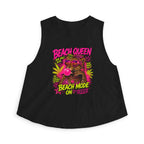 Beach Queen Cat Graphic Crop Top | Tropical Flamingo Bubblegum Retro