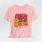 God Is Good all the time T-Shirt | Floral Retro Typography